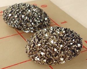4 Large Dark Silver Metal Rhinestone Buttons Hematite 3 Crystal Czech 1.25" 534 - Picture 1 of 5