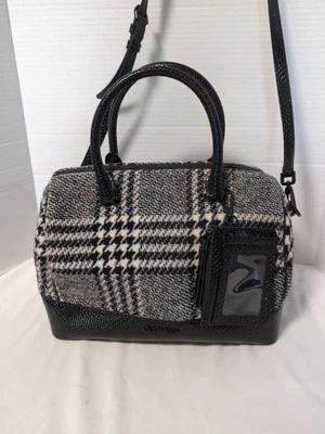CALVIN KLEIN  Purse ASHLEY BARREL BAG/SATCHEL GRAY BRUSHED PLAID HOUNDSTOOTH EUC - Image 1 of 4