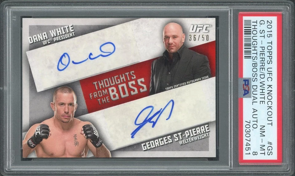 2015 Topps UFC Knockout Dana White Georges St-Pierre Dual Auto /50 PSA 8 - Image 1 of 2
