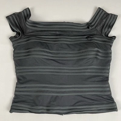 JS Collections Satin Ribbed Evening Blouse Womenr's US 12 Black Elegant - Image 1 of 4