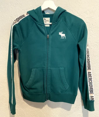 Abercrombie Kids Hoodie 11/12 Green Moose Logo Y2K Retro Pullover Sweatshirt - Image 1 of 4