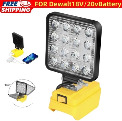 For Dewalt 18V/20V Battery LED Work Light Workshop Flashlights Torch Camping USB