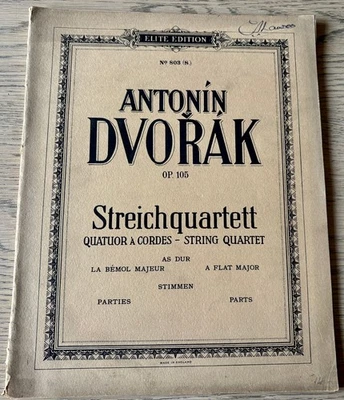 DVORAK STRING QUARTET OP. 105 SHEET MUSIC BOOK (1930's) ALL PARTS ENGLAND - Image 1 of 4