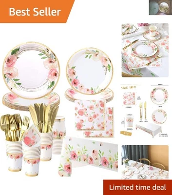 Juego de vajilla floral de lujo - 16 invitados - Ideal para celebraciones rosa y dorado Foto 1 de 4