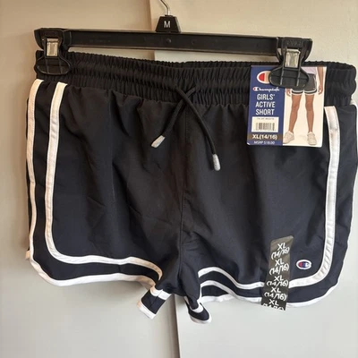 Champion Girls Black W/ White Strip Active Short Size XL (14/16) New W/ Tags - Image 1 of 2