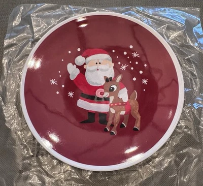 NEW Pottery Barn Holiday Plate~ Rudolph Reindeer Santa Christmas Gift Party - Image 1 of 3