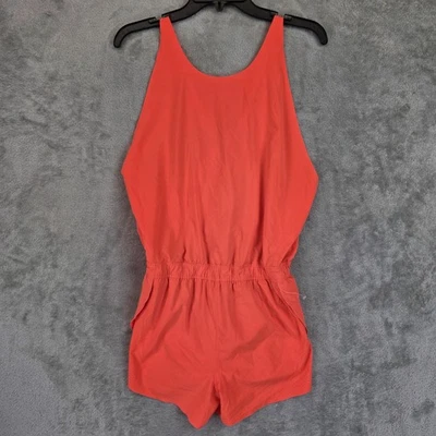 Mameluco Athleta para mujer mediano coral naranja espalda cruzada cintura elástica forrada malla Foto 1 de 4