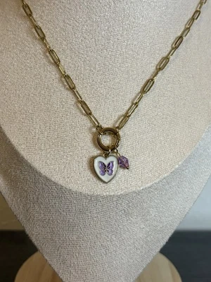 NEW Handmade Gold/Purple Butterfly Charm Necklace - Image 1 of 4