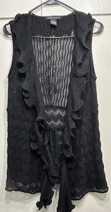 BCBG Maxazria Women's Black Ruffle Viscose Blend Tie Front Sweater Vest-Size XL - Picture 1 of 5