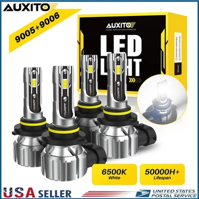 9005+9006 Combo LED Headlight 40000LM High/Low Beam 6000K White 4 Bulbs Kit E2 D - Image 1 of 4
