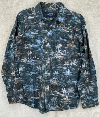 Pete Huntington Shirt Mens Medium Navy Palm Tree Hawaiian 100% Cotton Tropical - Image 1 of 4
