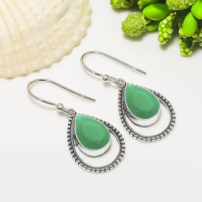 Pendiente de Dama de honor de plata de ley 925 maciza con piedras preciosas esmeralda simulada, V7523 Foto 1 de 4