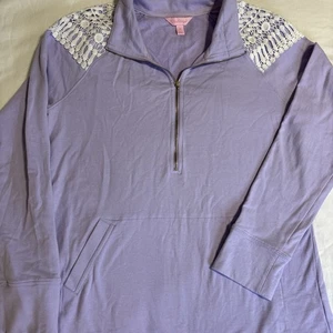 Lilly Pulitzer Pullover Purple Sweatshirt Lace Detail Quarter Zip Medium - Picture 1 of 14