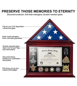 Flag Certificate Display Case Box Fit a Folded 3'x5' Flag, Veteran Flag - Picture 1 of 6