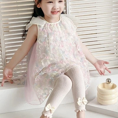 Stretchy Cotton Leggings for Girls Spring Summer Soft Fabric Design Baby Tights - Image 1 of 4