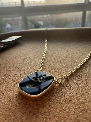 Collar Iona Liberta Eleftheriou Oro 14k Ónix Negro Frágil Corazón Corte Diamante  Foto 1 de 4