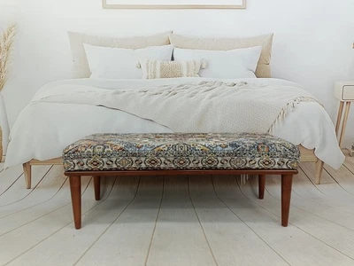 Handmade Kilim Ottoman Bench Wood Work Piano Bench Dining Bench Boho Bench - Image 1 of 4