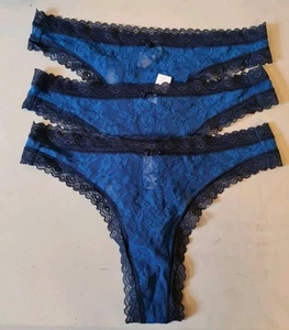 DKNY 3 PACK BLUE/BLACK Lace Thong Comfort SIZE S NEW SAMPLE L1 - Picture 1 of 6