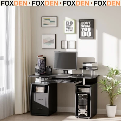 Computer Desk Office PC Table Workstation 120cm x 55cm with Keyboard Tray Black - Image 1 of 4