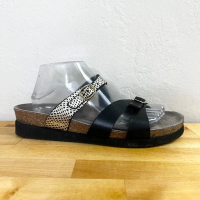 Mephisto Sandals Hannel Black Gold Leather Adjustable Comfort Slide Sz 41 US 11 - Image 1 of 4