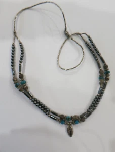 VINTAGE STERLING  TURQUOISE BEADED  NECKLACE 22.6 GRAM   HANDMADE - Picture 1 of 9