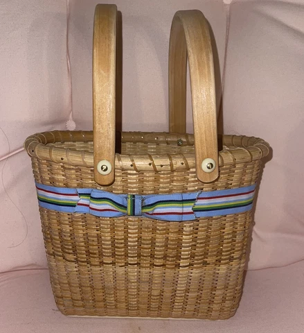 Nantucket Style Basket Oval 8" Double Swing Friendship Handle Wood Gathering Cover