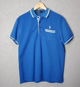 Polo Ralph Lauren Black Label Polo Shirt Men's Large Blue w/White Short Sleeve - Picture 1 of 12