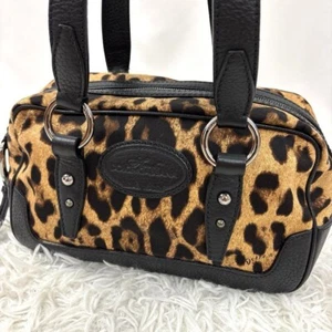 Dolce & Gabbana Leopard Mini Boston Bag Leather x Canvas Rare Brown/Black Handle - Picture 1 of 12
