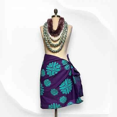 Falda envolvente con estampado de edredón hawaiano pareo hecha a mano púrpura verde azulado 22 x 45 pareo Foto 1 de 4