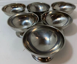 Stainless Steel Footed Ice Cream Dishes Set of 6 Vintage 1970s - Picture 1 of 9