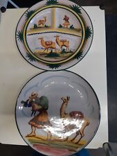 Peruvian Pottery Plate Signed Llama 10.5" Colorful Vintage