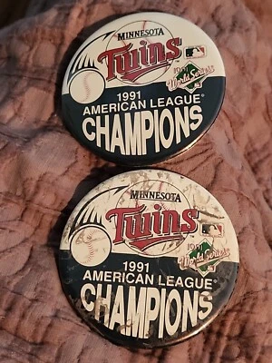2 VTG Minnesota Twins 1987 MLB World Series Champions Pin back Button Pin 3.5” - Image 1 of 2