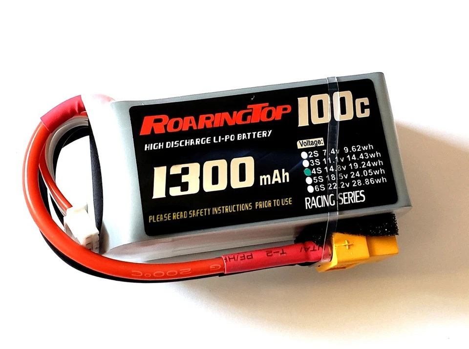 RoaringTop LiPo Battery Pack 100C 1300mAh 4S 14.8V with XT60 Plug - Image 1 of 1