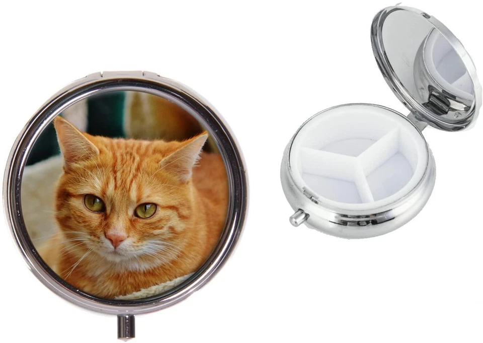 Ginger Cat Metal Round Travel Pill Box Vacation Birthday Gift X41 - Image 1 of 1
