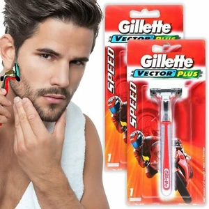 Red Vector Plus Fits Atra Plus Schick Slim Razor Blades Handle Shaver 2 pack - Picture 1 of 8