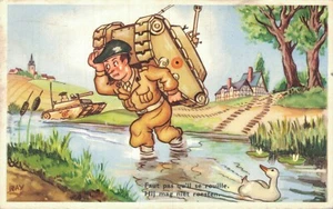 Military Comic Vintage Postcard Soldier B36 - Picture 1 of 2