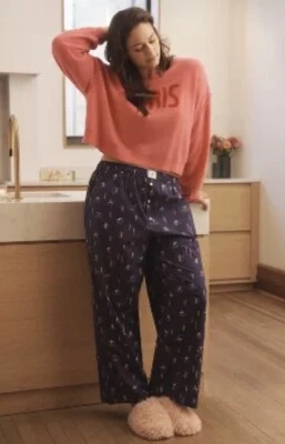 NUEVO CON ETIQUETAS Anthropologie Emily Isabella Azul Esquí Esquiador Algodón Pijama Pantalones para Dormir Talla XL Foto 1 de 4