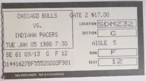 Chicago Bulls January 5 1988 Ticket Stub Indiana Pacers Michael Jordan 31 Points - Picture 1 of 2
