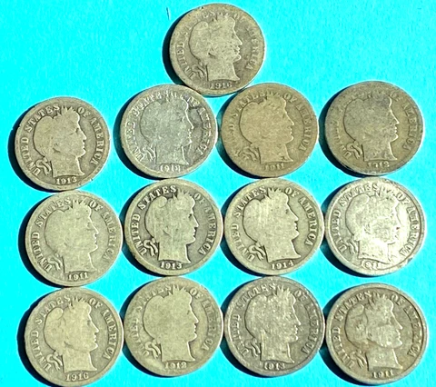 Lot of 13   Barber Dimes Cover