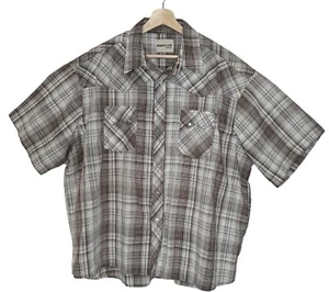 Vtg Rustler By Wrangler Brown Tan Striped Silver Thread Accents Pearl Snap 3XL  - Picture 1 of 11