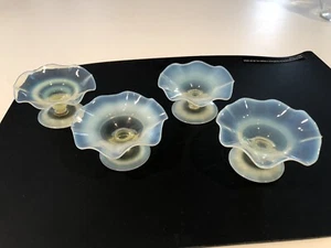 Set Of 4 Antique Opalescent Glass Footed Sherbet/Berry Dishes/Bowls. Perfect. - Picture 1 of 12