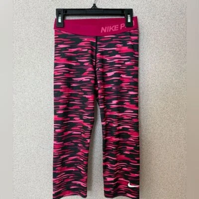 Nike Pro Dri Fit Womens Size XS Pink Camo Crop compression Leggings - Image 1 of 4
