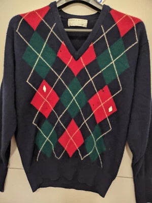 Lyle Scott Sweater Mens M/L Vneck Pullover 100% Cashmere Argyle Made Scotland - Image 1 of 4