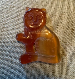Carnelian Carved Cat Pendant Translucent - Picture 1 of 5