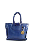 Blumera Womens Blue Leather Reptile Skin Print Flap Shoulder Bag Handbag