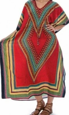Womens African Dashiki Caftan Maxi hippie Dress boho Kaftan embellished One size - Image 1 of 2