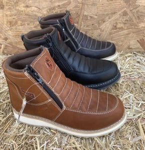 MEN'S BOOTS GENUINE LEATHER ZIP-UP SOFT TOE WATER OIL RESISTANT MADE IN MEXICO - Picture 1 of 11