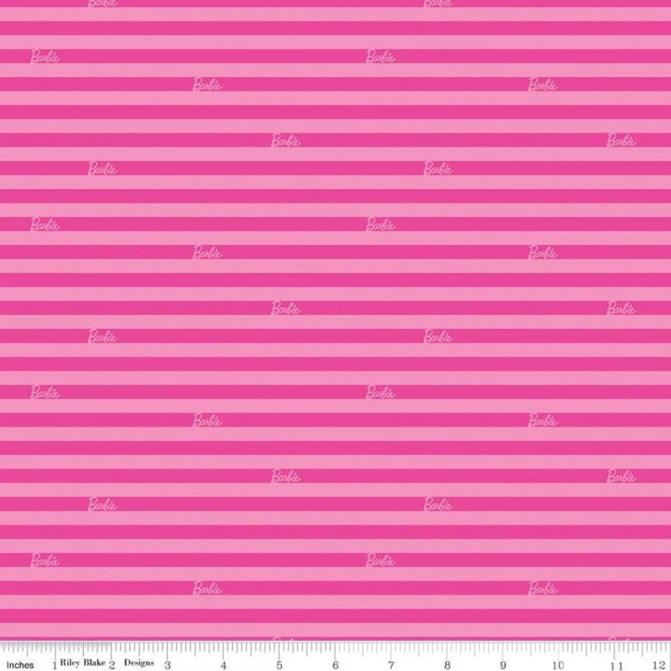 MATTEL BARBIE STRIPE NOVELTY FABRIC 100% COTTON SEWING FABRIC CRAFT 21" PIECE - Image 1 of 1