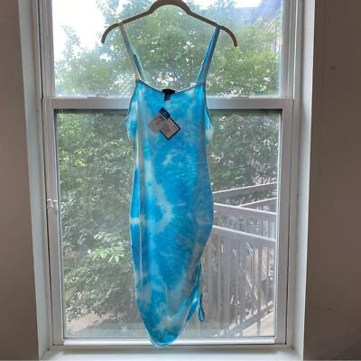 RUE21+Plus Sexy Mujer 1X Azul Tie Dye Acanalado Lateral Mini Vestido con Correas Ajustables Foto 1 de 4