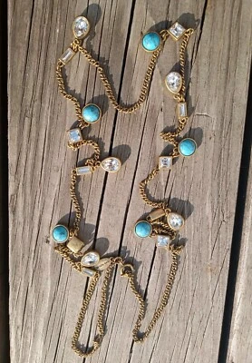 Collar Ann Taylor estrás imitación turquesa vidrio transparente 34" Foto 1 de 4